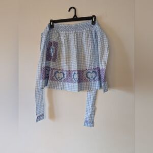Vintage Blue Gingham Apron With Blue And Pink Stitching